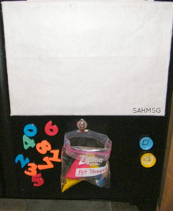 Sanity Saver for Moms: Dinner time prep can be calm! Turn the front of the refrigerator into a felt board play space-simple DIY felt board for the front of the fridge.