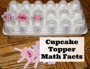 Create a math facts practice activity with Spring themed cupcake toppers and an egg carton.