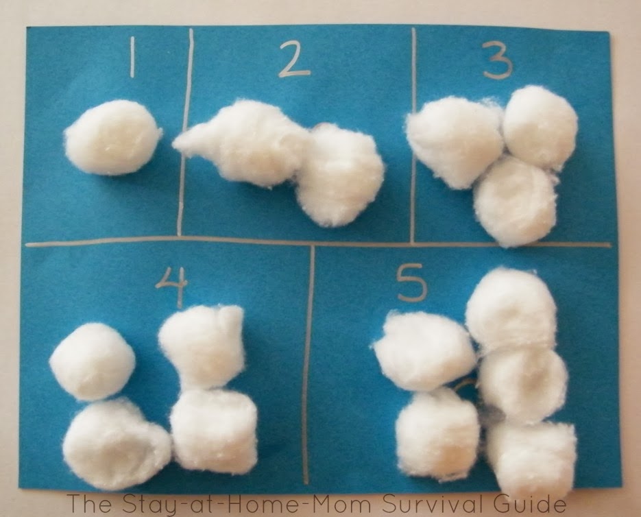 winter cotton ball snowball math learning activity for preschoolers