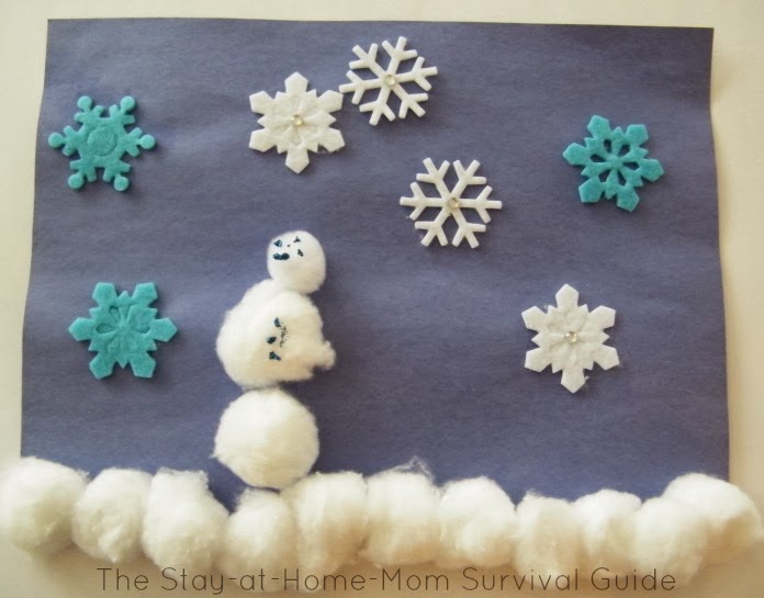 winter time cotton ball snowball art activity for toddlers, preschoolers and elementary aged kids