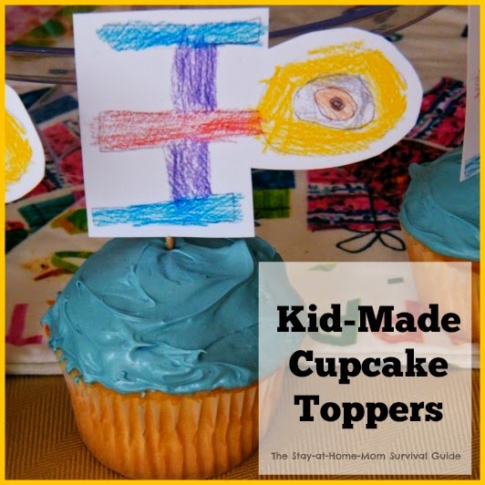 Use kid-made art as a cupcake topper with a simple process that is really easy to do. Shared at The Stay-at-Home-Mom Survival Guide.