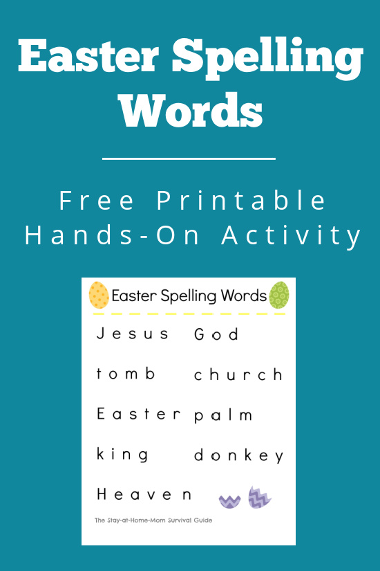 Easter spelling words free printable for hands-on spelling activity for kids.