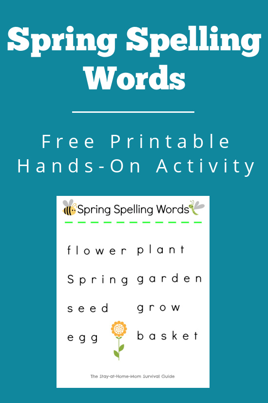 Spring spelling words with free printable pages to use as a guide and letter cards for hands-on spelling.