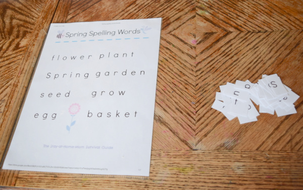 Spring spelling words free printable activity all set up.