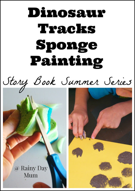 If your children love dinosaurs, try out this easy way to make your own dinosaur footprint sponges for a painting activity exploring dinosaur tracks. This activity for kids is part of the Story Book Summer series combining books and activities over at Rainy Day Mum.