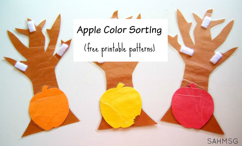 Apple and tree color sorting activity for toddlers.