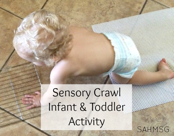 Sensory crawl infant and toddler activity to encourage crawling and walking children to explore safely-and get moving indoors!