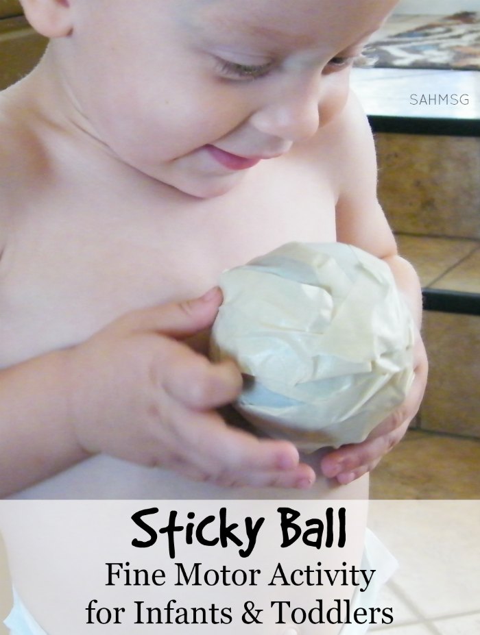 Prep this activity in 5 minutes! Sticky Ball fine motor activity for infants and toddlers is so fun to watch your child explore.