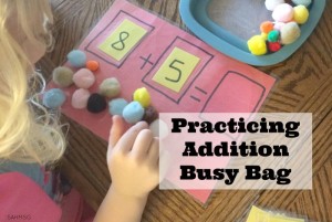 Explore addition with a hands-on addition busy bag for practicing addition concepts, counting and number identification for children in kindergarten or as young as preschool. Adaptations included for younger children.