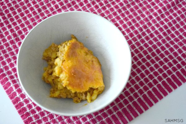 Pumpkin Turkey Mac and Cheese recipe. Great for using Thanksgiving leftovers.