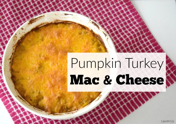 Pumpkin Turkey Mac and Cheese recipe. Great for using Thanksgiving leftovers.