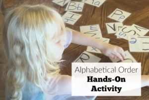 Alphabetical order hands-on activity to teach preschoolers about the alphabet. Great for preschool at home.
