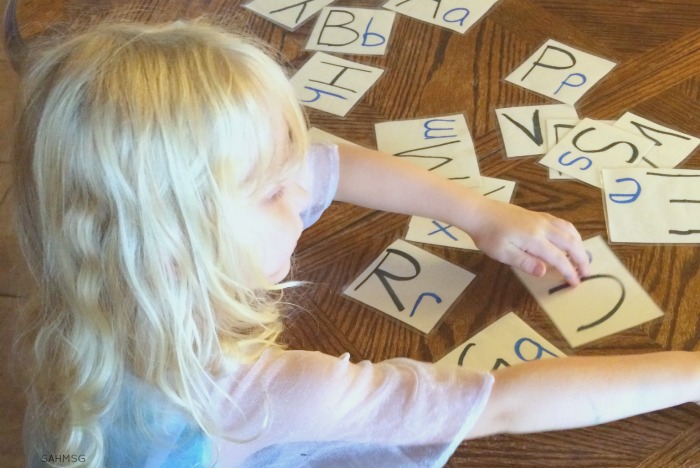 Alphabetical order hands-on activity for preschool at home. Preschool activities made from simple, free supplies are the best!