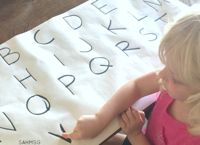 Alphabetical order hands-on activity for preschool at home. Preschool activities made from simple, free supplies are the best!