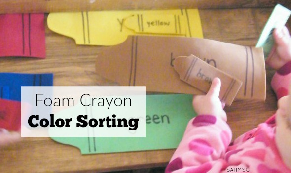 Crayon color sorting activity for toddlers at home.
