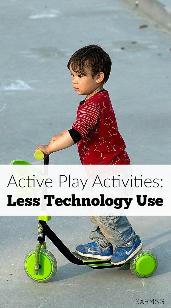 I want my kids to get outside, move and have fun with active play activities and less technology use. This is my go-to list for this Summer so we all get outside more, and stare at screens less.