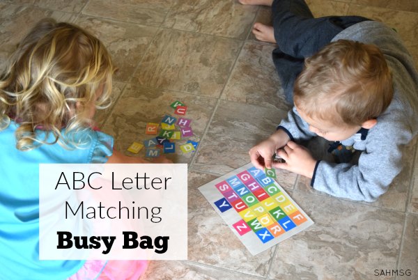 Fun ABC letter matching busy bag for preschool. Great preschool at home activity.