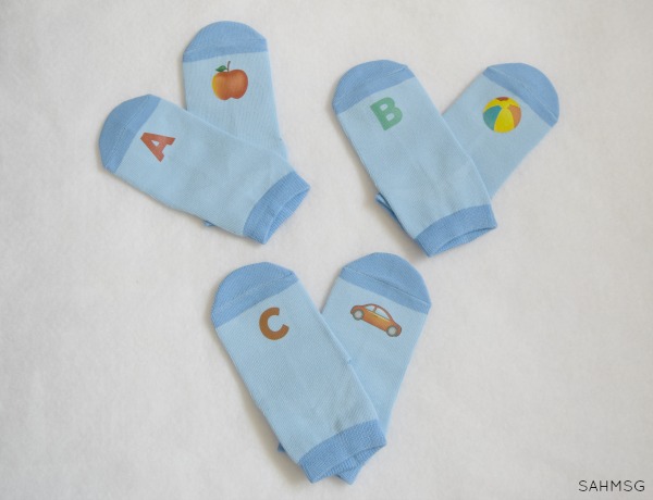 Kids in Socks letter learning activity for preschool. Learn letters with feet! #sponsored