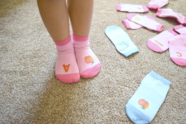 Kids in Socks letter matching activity for preschool. Learn letters with feet! # sposnored