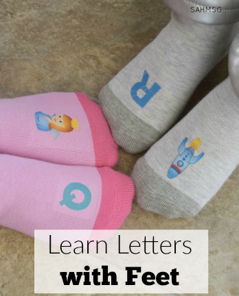 Kids learn letters with their feet! This fun way to learn letters with feet engages ultiple learning styles and is fun for kids with Kids in Socks letter matching socks. #sponsored
