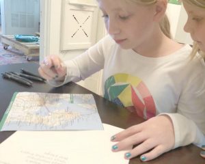 Map travel activity for school age kids to help learn map reading skills and keep them occupied on a road trip.