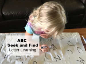 ABC seek and find letter learning activity for preschool to help preschoolers get prepped for kinderarten.