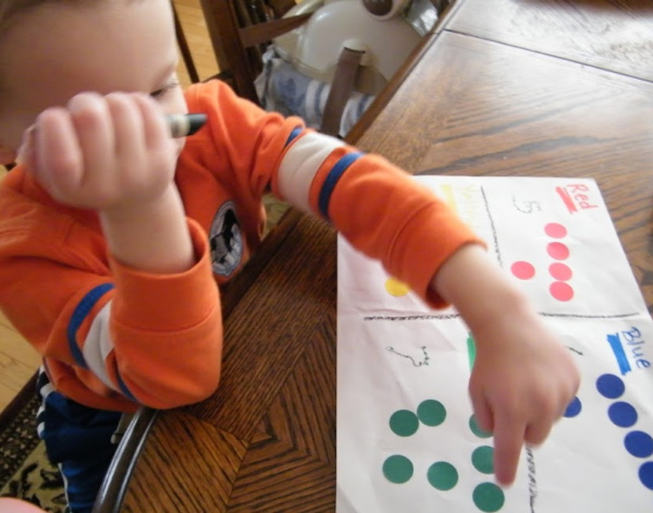Color sorting and learning activity for preschool age kids that teaches color names, fine motor skills and sorting skills.