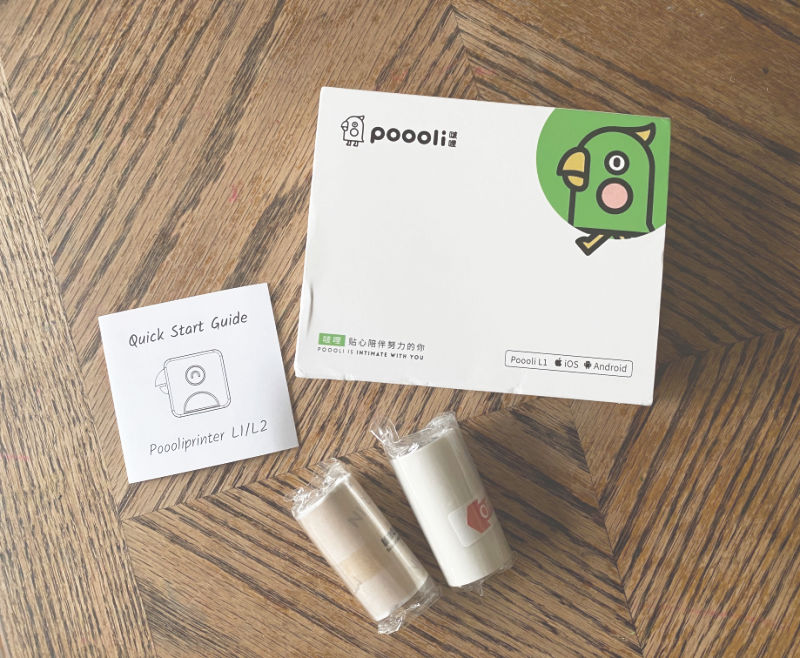 Poooliprint pocket printer and sticker paper for homeschool writing prompts and creative activities.