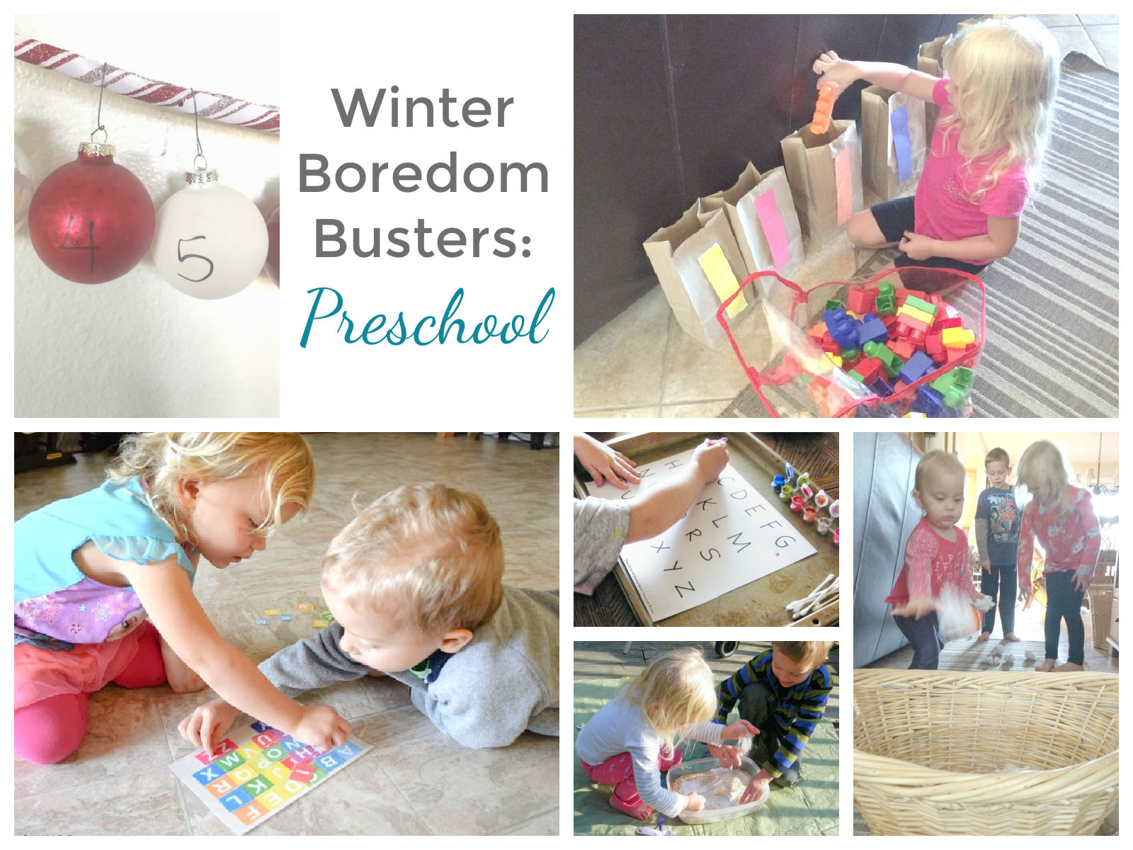 Winter boredom busters for preschool. This list of learning activities for preschool will help get through snow days at home or when the weather is too cold to play outside.