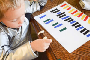 Learning patterns for preschool using colored electrical tape.