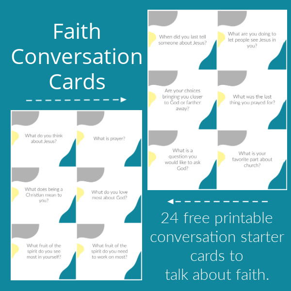 Graphic showing the faith focused conversation starter cards you can download for free. 