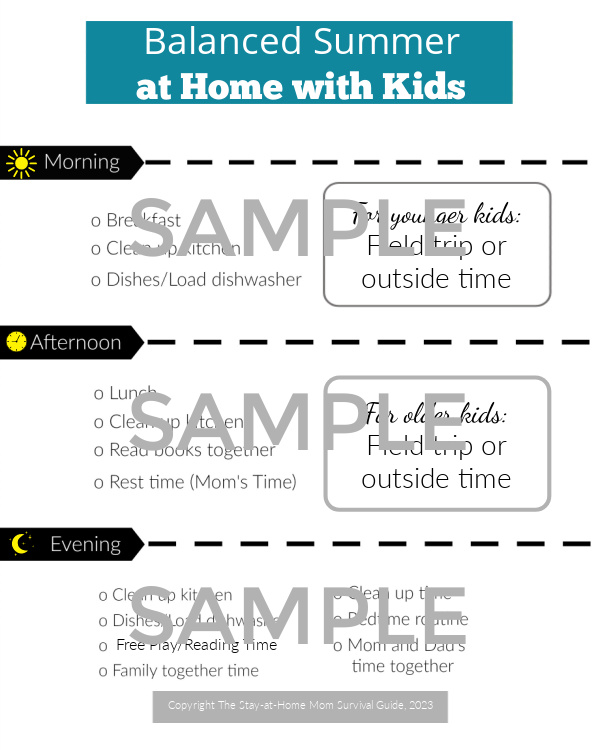 Sample image of the successful summer at home with kids daily routine checklist. 