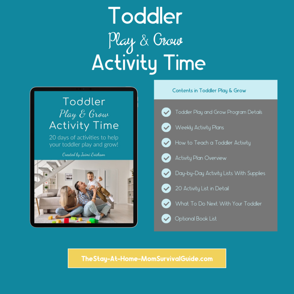 Graphic with all the details of what is included in the Toddler Play and Grow Activity Time Guide.