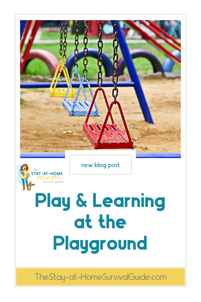 Swings at the playground text reads new blog post play and learning at the playground.