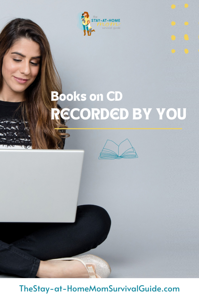 Woman on computer text reads books on CD recorded by you. A way to read to children when you are away.