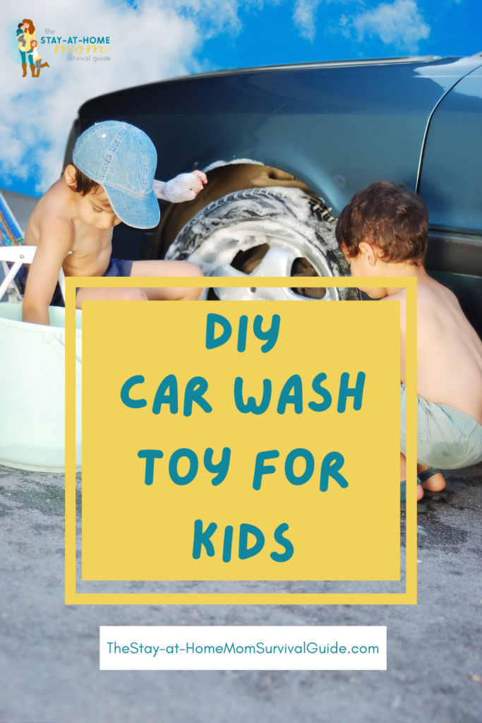 Two boys washing a car. Text reads DIY car wash toy for kids.
