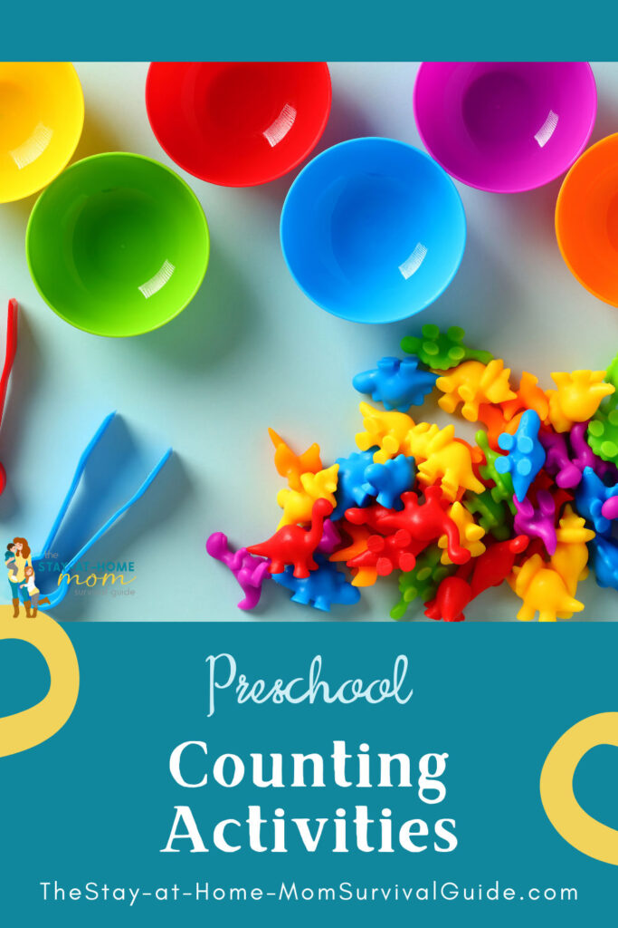 Counting manipulatives. Text reads preschool counting activities.