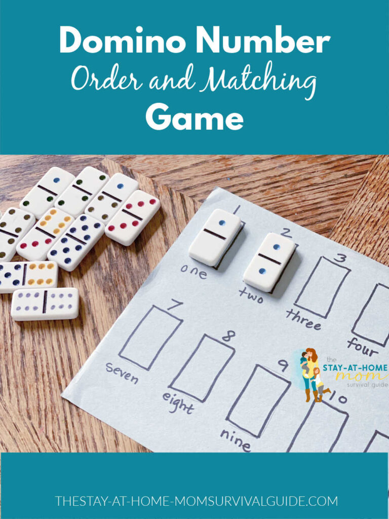DIY domino matching mat shown. Text reads domino number order and matching game.