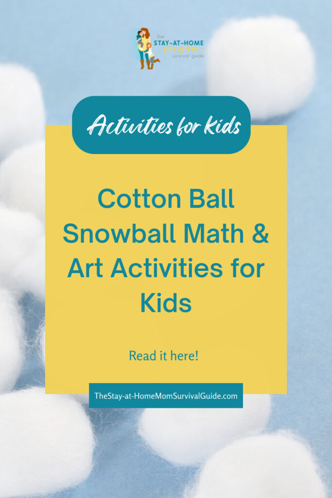 Activities for kids: Cotton ball snowball math and art teach fine motor skills, math skills and creativity on winter days inside.