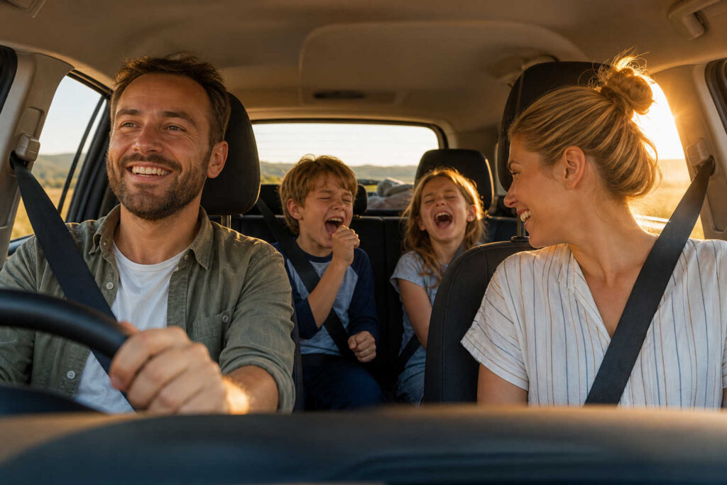 Family enjoys a joyful car ride together
